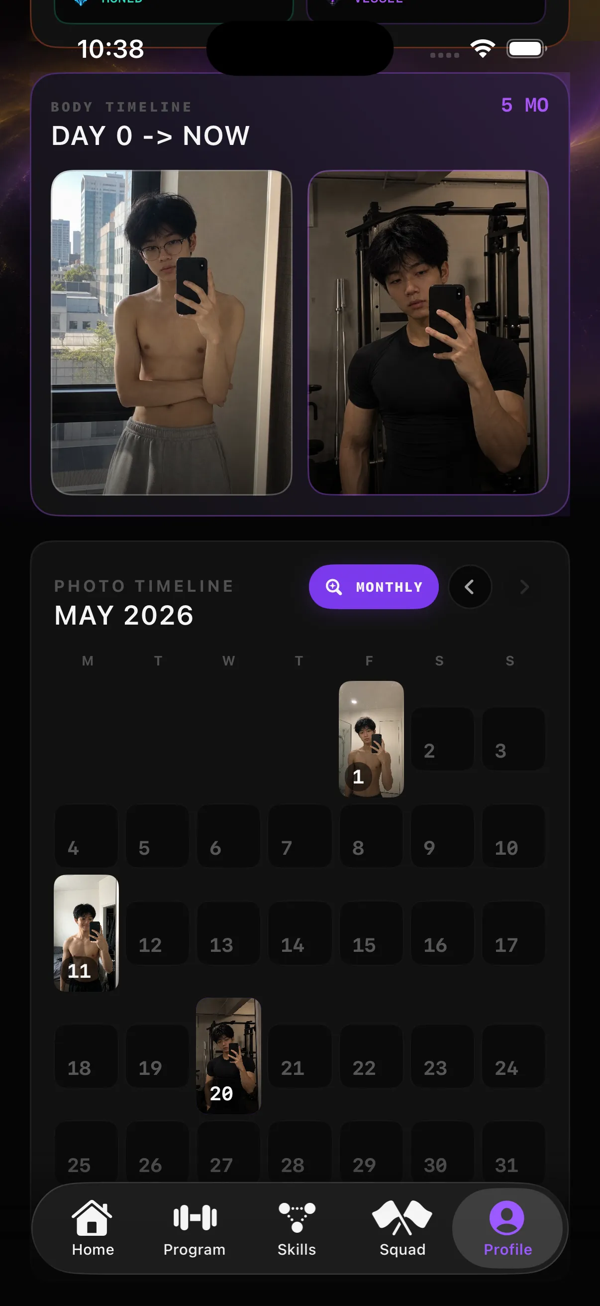 UNBOUND body timeline and photo calendar